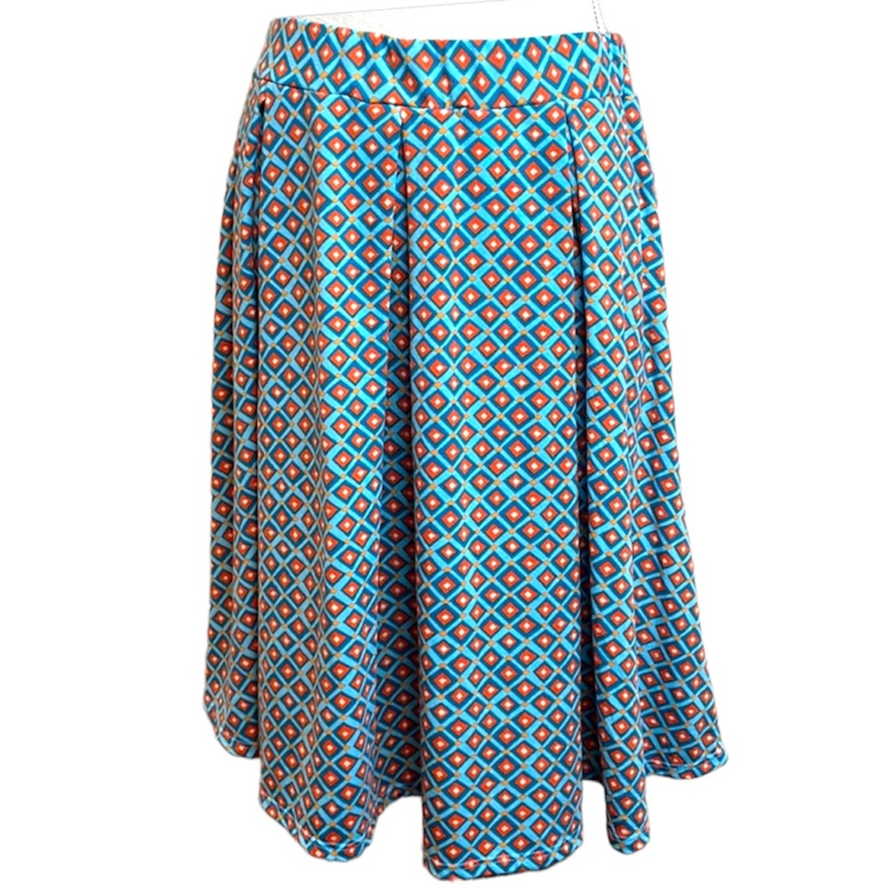 LulaRoe Blue & Orange Diamond Print Pattern Skirt with Pockets